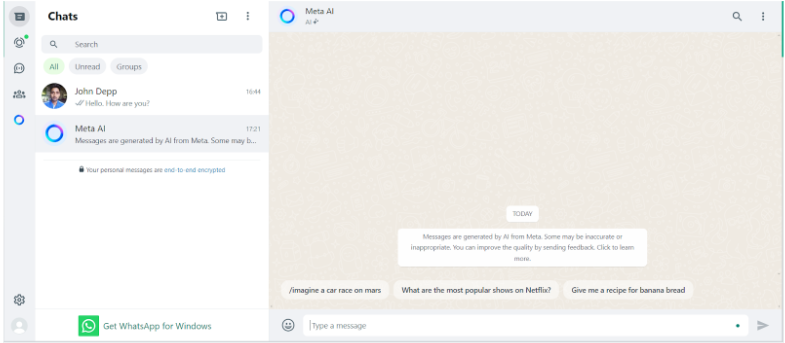 Meta AI Feature on WhatsApp Web
